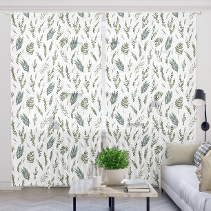 Green Leaves Botanical Pattern Sheer Curtains