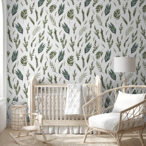 Green Leaves Botanical Pattern Wallpaper