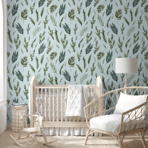 Green Leaves Botanical Pattern Wallpaper