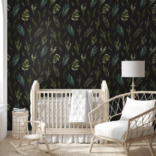 Green Leaves Botanical Pattern Wallpaper