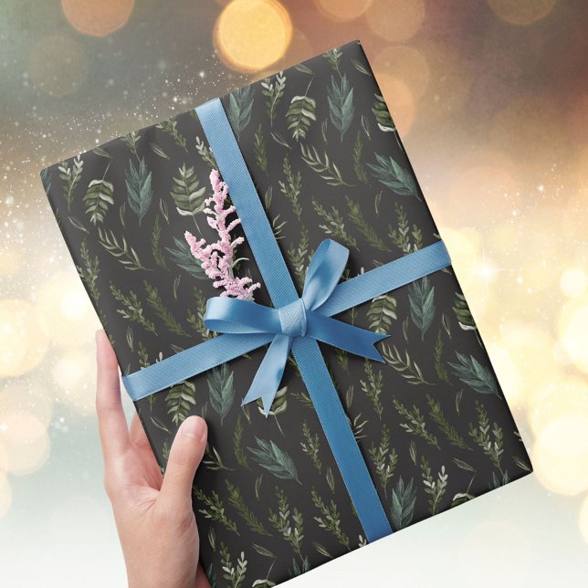 Green Leaves Botanical Pattern Wrapping Paper (In situ)