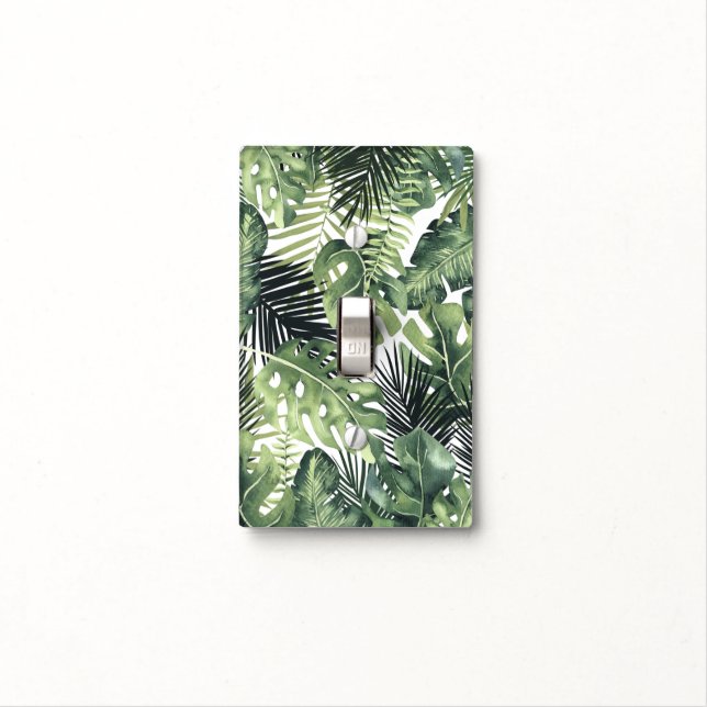 Green Leaves Botanical Tropical Plants Greenery Light Switch Cover (In Situ)