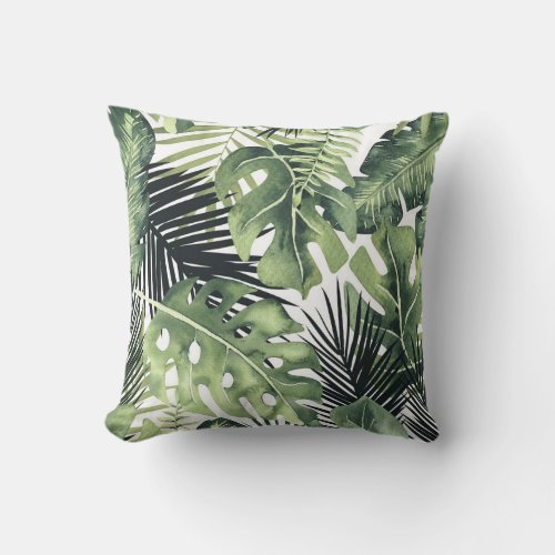 Green Leaves Botanical Tropical Plants Summer Chic Throw Pillow