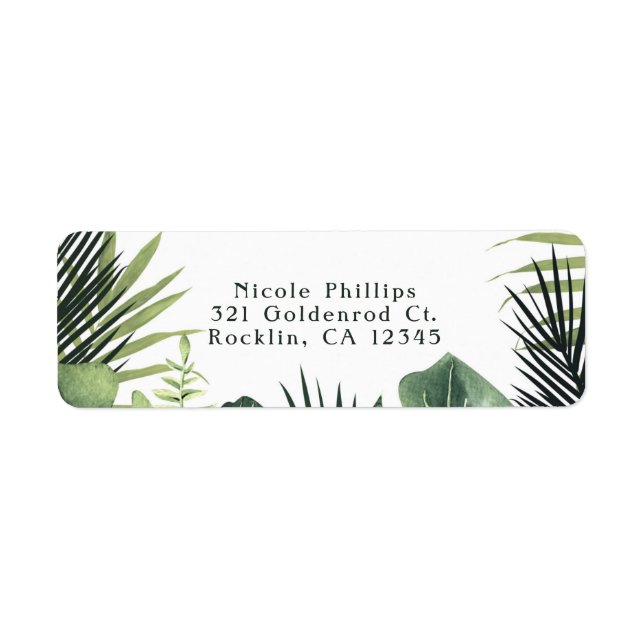 Green Leaves Botanical Tropical Plants Wedding Label (Front)