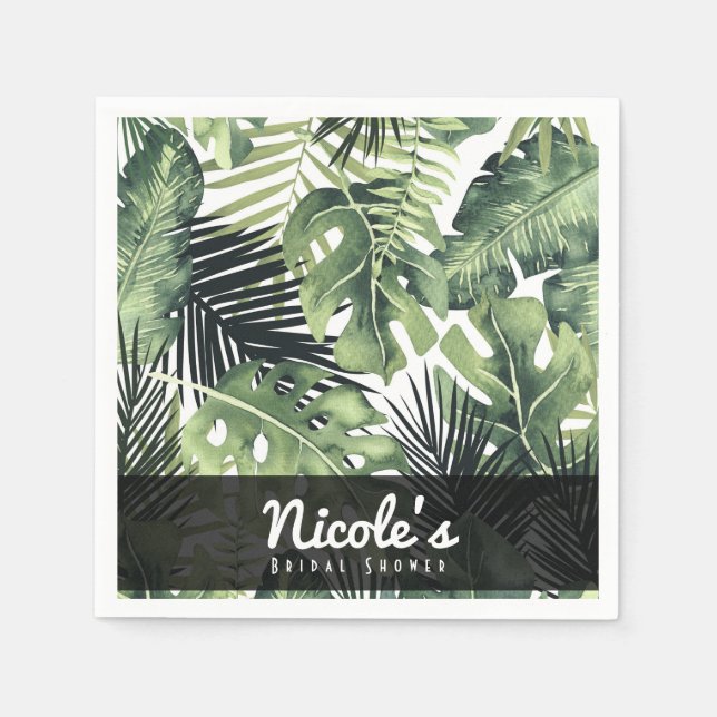 Green Leaves Botanical Tropical Plants Wedding Paper Napkins (Front)