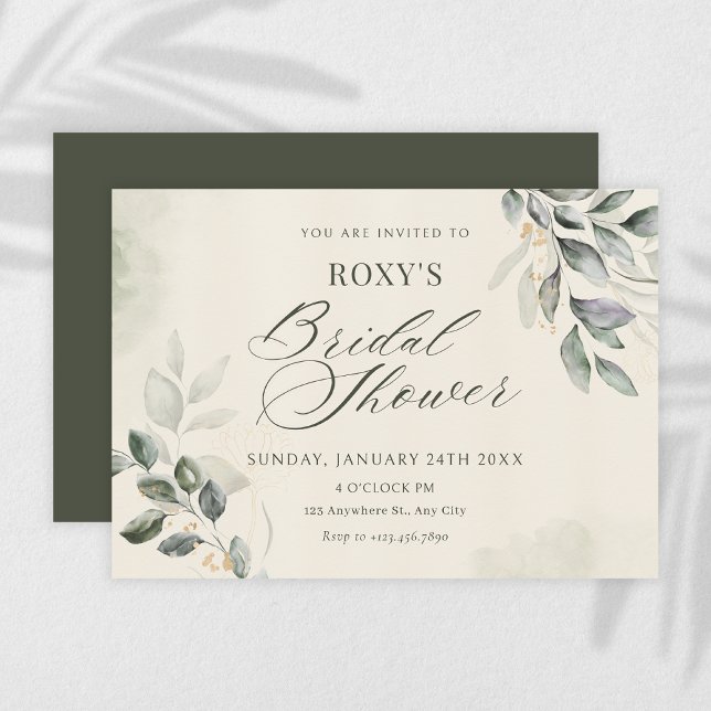 Green leaves bridal shower invitation (Creator Uploaded)
