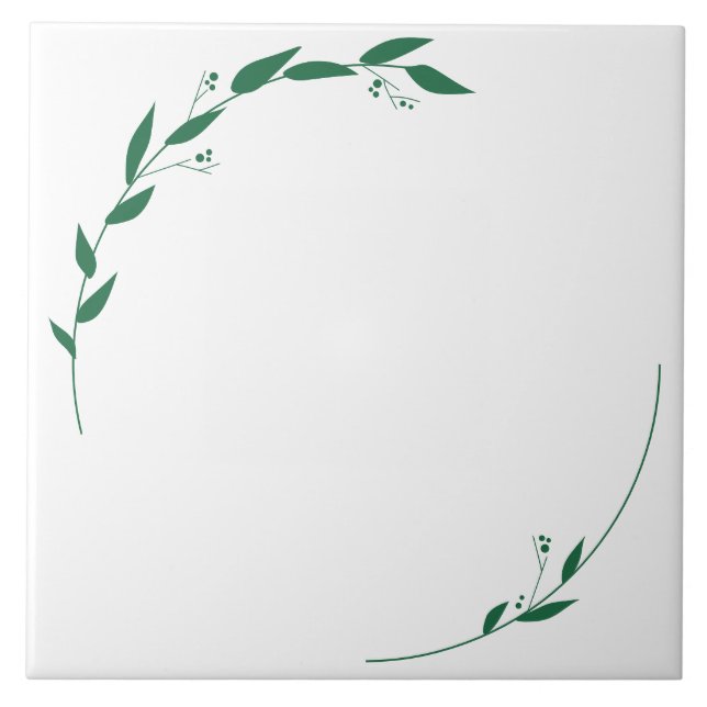 Green Leaves & Buds Ceramic Tile (Front)