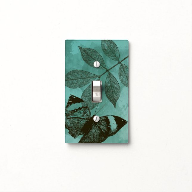 Green Leaves Butterfly Light Switch Cover (In Situ)