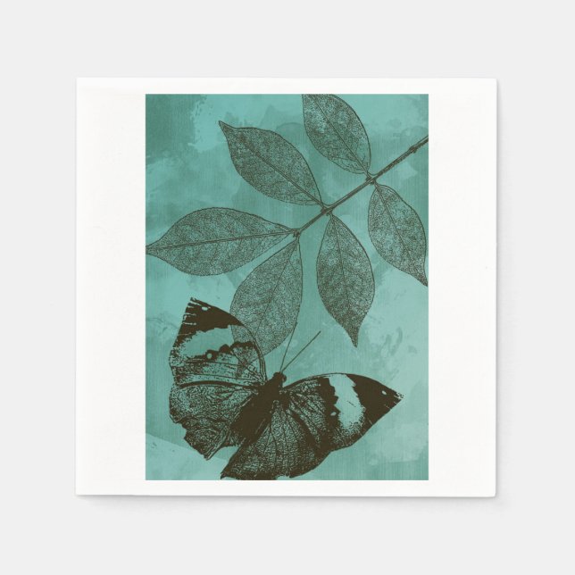 Green Leaves Butterfly Paper Napkins (Front)
