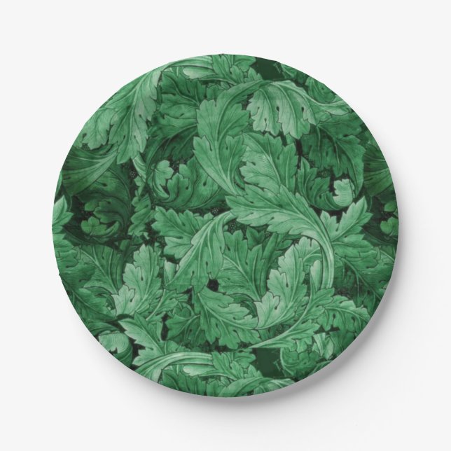 Green Leaves (by William Morris) Paper Plates (Front)