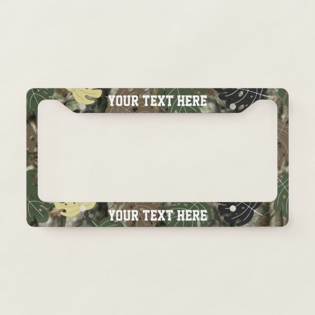 Green Leaves Camo Add Your Custom Message License Plate Frame (Front)