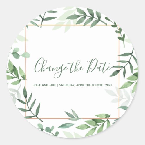 Green leaves Change the date wedding envelope seal
