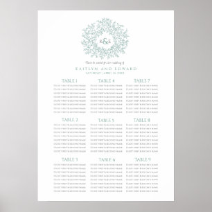 Green leaves circle wedding seating chart poster
