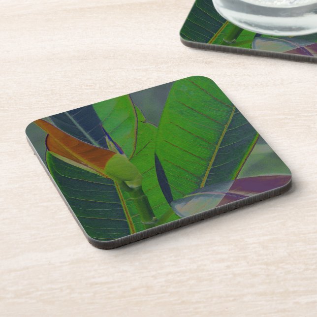 Green Leaves Close-Up Beverage Coaster (Left Side)
