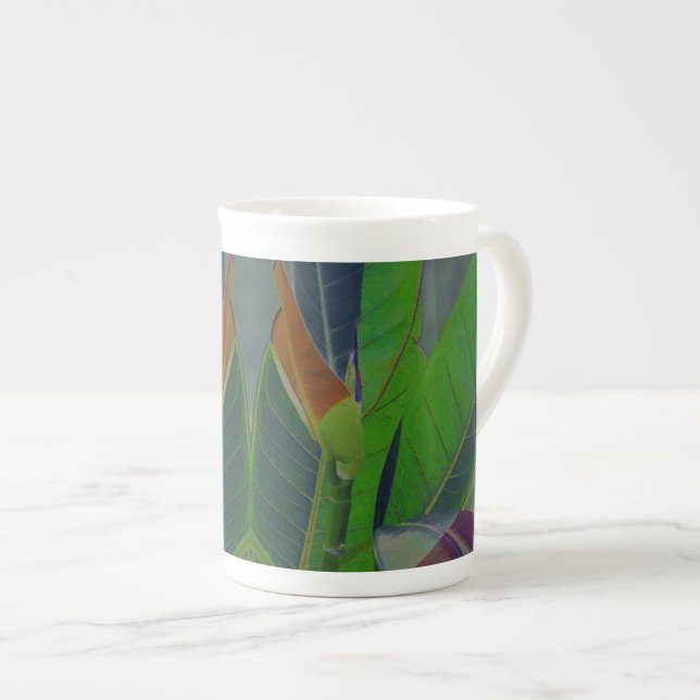 Green Leaves Close-Up Bone China Mug (Front Right)