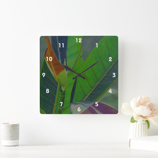 Green Leaves Close-Up Square Wall Clock (Home)