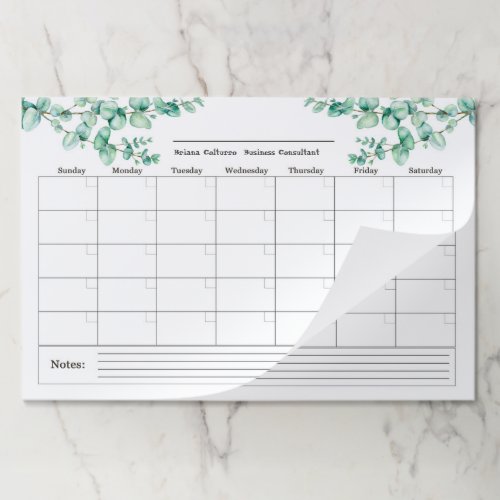 Green Leaves Custom Monthly Planner Tearaway   Paper Pad