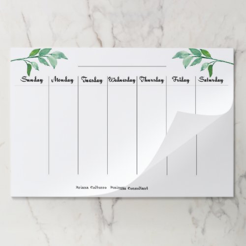 Green Leaves Custom Weekly Planner Tearaway    Paper Pad