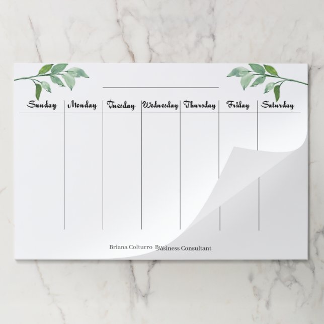 Green Leaves Custom Weekly Planner Tearaway    Paper Pad (Folded)