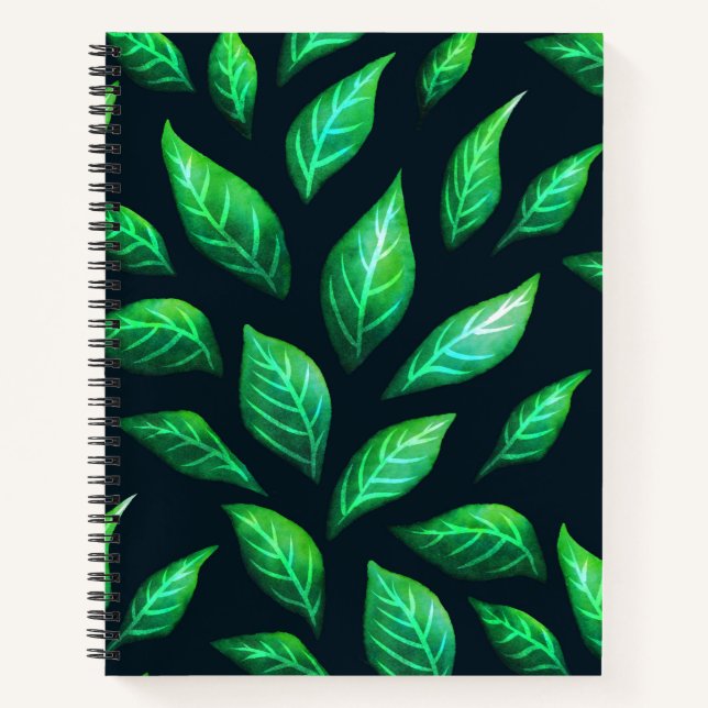 Green Leaves Dark Abstract Ink Drawn Pattern Notebook (Front)