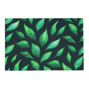 Green Leaves Dark Abstract Ink Drawn Pattern Placemat