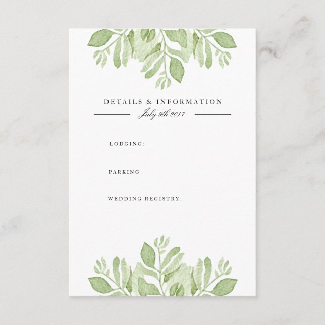 Green Leaves Duo | Watercolor Information Card (Front)