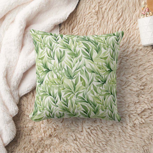 Green Leaves Elegant Modern Greenery  Throw Pillow (Blanket)