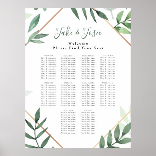 Green leaves Elegant Wedding Seating Chart