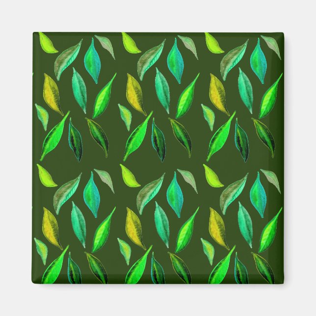 Green leaves environmental watercolor pattern magnet (Front)