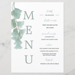 Green Leaves Eucalyptus Summer Elegant Wedding Menu