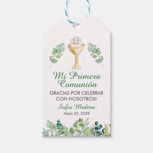 Green Leaves First Communion Primera Comunion Gift Tags