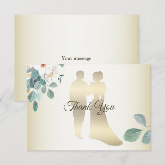 Green Leaves Flower Golden Frame Modern Wedding Thank You Card