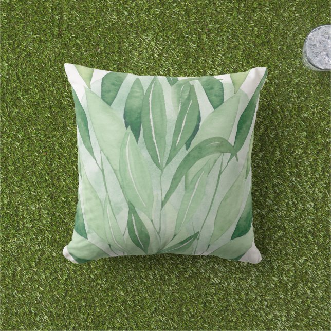 Green Leaves Foliage Botanical White Nature Outdoor Pillow (Grass)