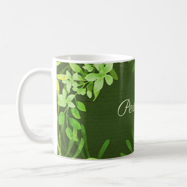 Green Leaves Foliage Personalize Coffee Mug (Left)