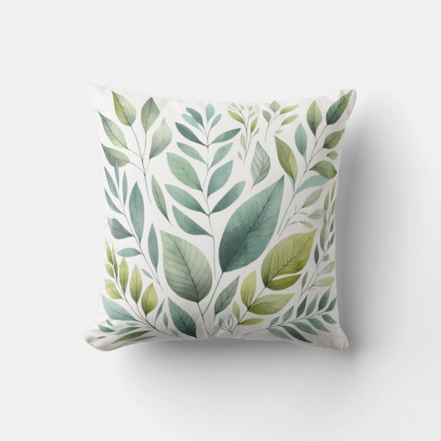 Green Leaves Foliage Rustic Leaf  Throw Pillow (Front)