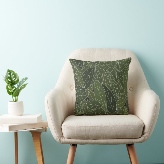 Green Leaves Foliage Throw Pillow (Chair)