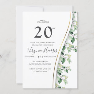Green Leaves Foliage Twenty 20th Birthday Invitation