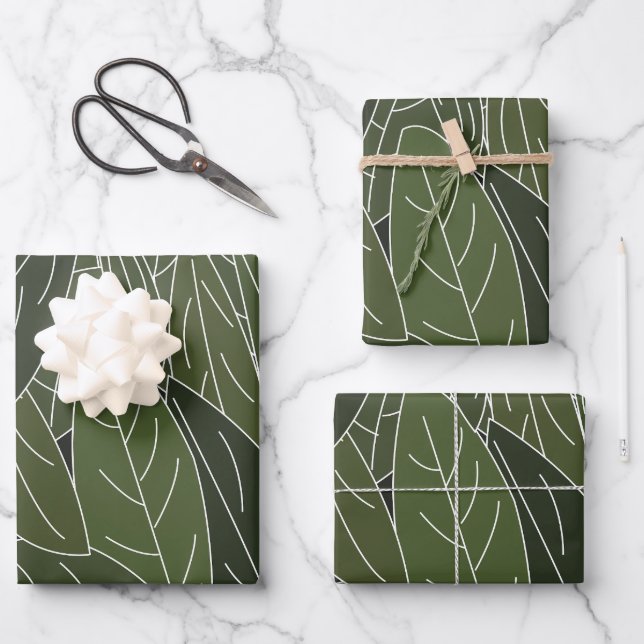 Green Leaves Foliage Wrapping Paper Sheets (Front)