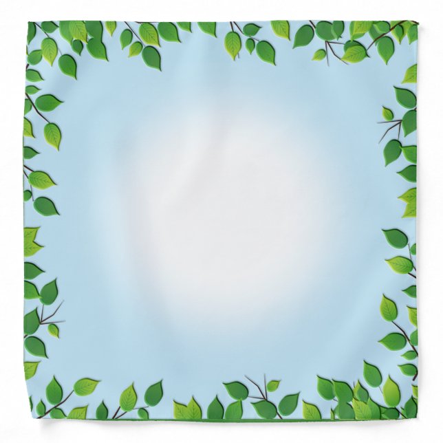 Green Leaves Frame on Light Blue Bandana (Front)