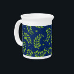 Green Leaves / Fronds on Blue Ground Pitcher<br><div class="desc">This green on blue design was inspired by a piece of handmade paper. It features a stylized leaf,  or frond,  pattern. This pitcher matches my dinner plates.</div>