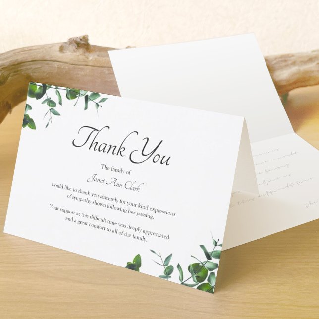 Green Leaves Funeral Thank You Note Card (Creator Uploaded)