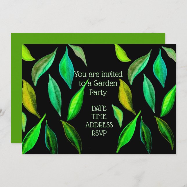 Green leaves Garden party function Invitation (Front/Back)
