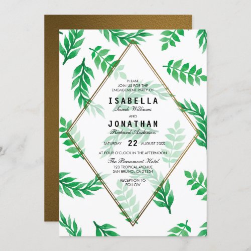Green Leaves | Gold Floral Engagement Party Invitation - Create your own custom "Green Leaves | Gold Floral Engagement Party" invitations.