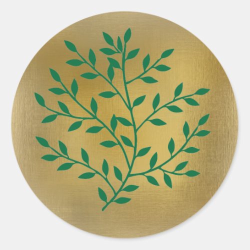 Green leaves green olive branch leaf decor classic round sticker