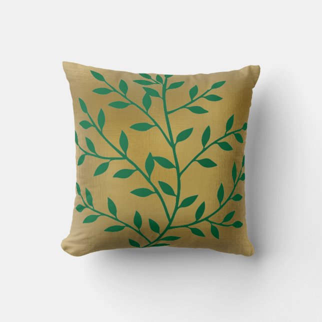 Green leaves green tree go green on gold throw pillow (Front)