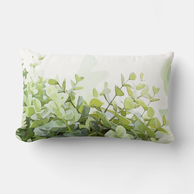 Green leaves greenery concept lumbar pillow (Front)