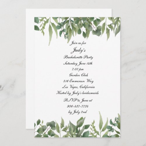 Green Leaves Greenery Foliage Bachelorette Party Invitation