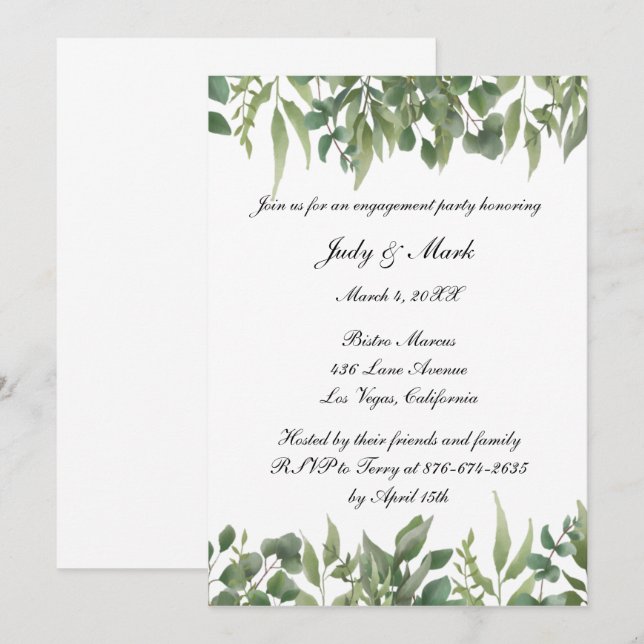 Green Leaves Greenery Foliage Engagement Party Invitation (Front/Back)