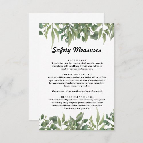 Green Leaves Greenery Foliage Safety Measures Enclosure Card