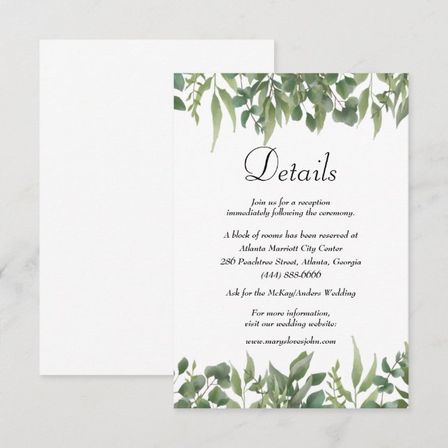 Green Leaves Greenery Foliage Wedding Details Enclosure Card (Front/Back)